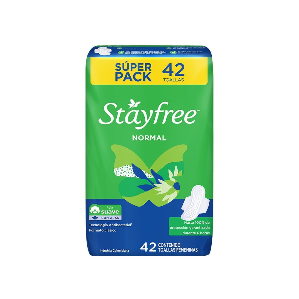 Toallas Protectoras StayFree Normal Tela Suave Con Alas x42und