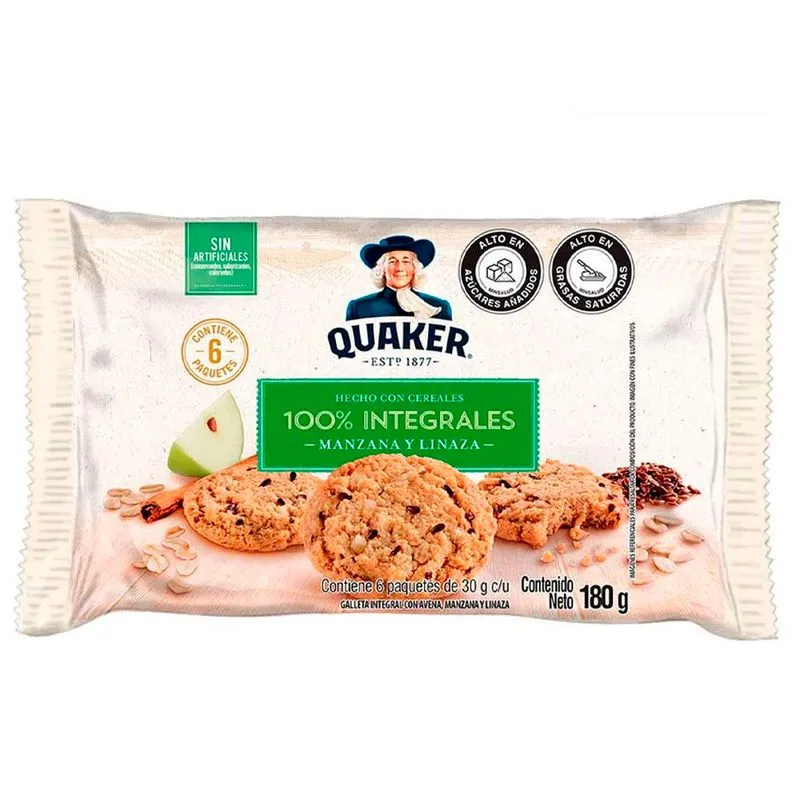 Galletas Quaker Manzana y Linaza 100% Integrales 6 Paq x180G